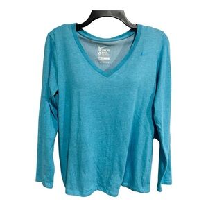 Nike Girl Dri-Fit Long Sleeve Athletic Cut Lt Blue V-Neck Top - Size Lg
